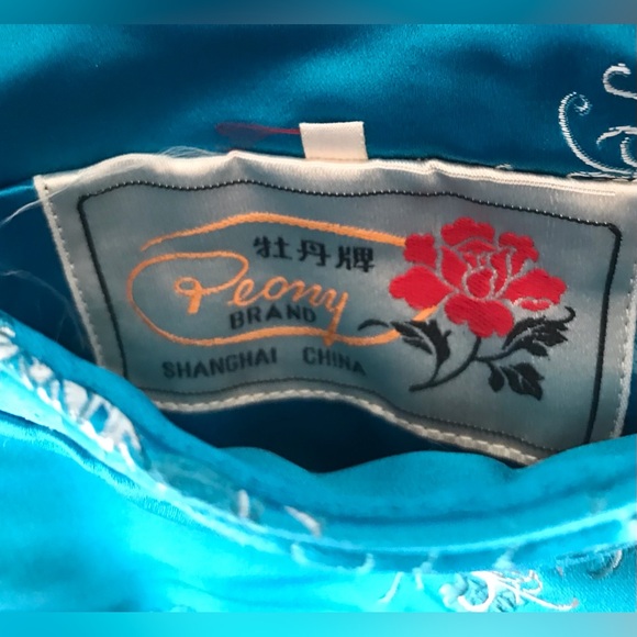 Vintage 1960s Chinese Satin Blue Yellow Reversible Floral Jacket Frog Closures - Picture 11 of 16